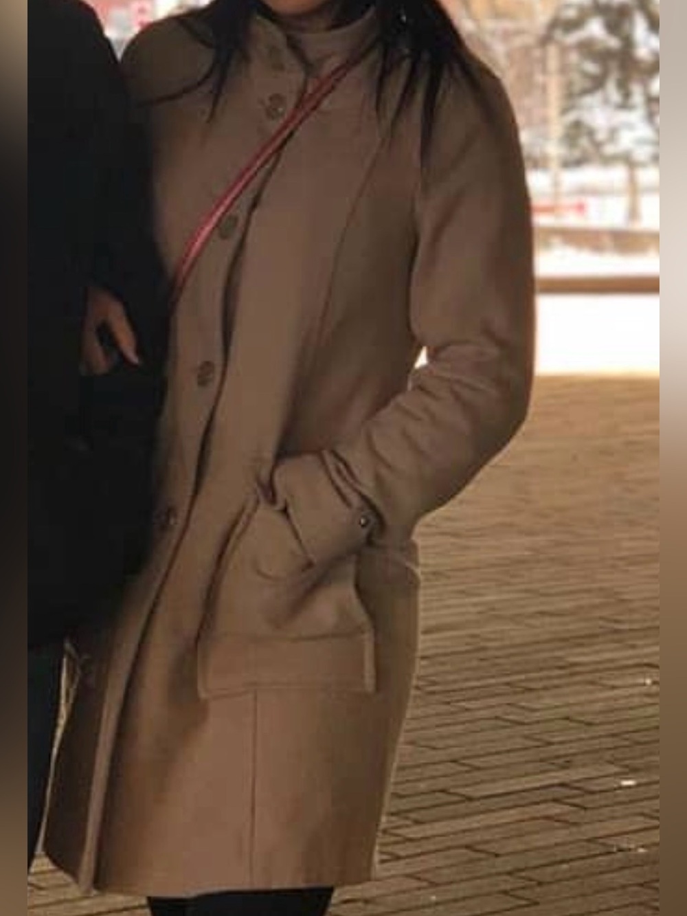Tommy Hilfiger Women's Tan Wool Blend Overcoat - Classic Single-Breasted